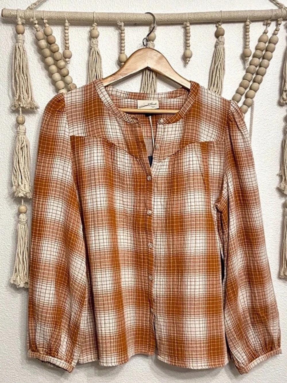 Universal Thread Gingham Button Front Blouse in Orange & White